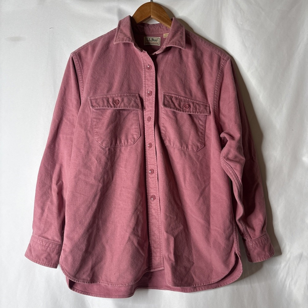 Vtg L.L. Bean Button Flannel Shirt Women 14 Mauve Pink Chamois Cloth Cozy Cabin